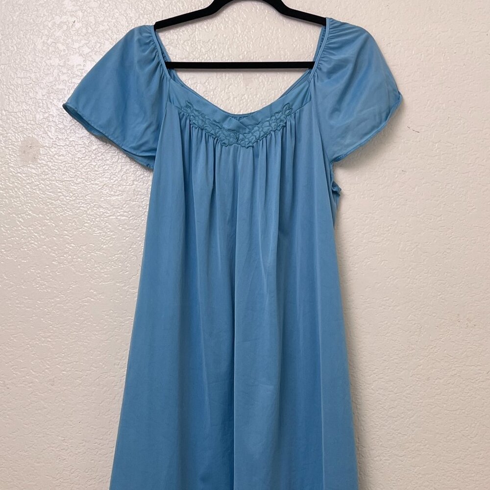 Exquisite Form Vintage Nylon Nightgown Teal Blue‎ M Medium 100% Nylon Satin Trim